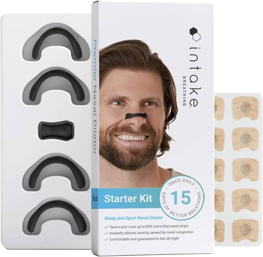Intake Breathing Nasal Strip Starter Kit (15 Count, Black) - Boost Oxygen Intake, Reduce Snoring, Improve Sleep